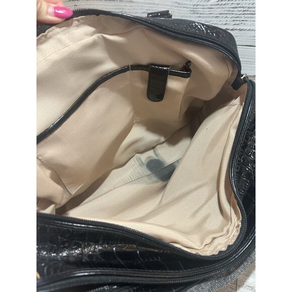 Vintage Ladies Talbots Black Leather & Gray Cloth Shoulder Bag Purse - Picture 10 of 11